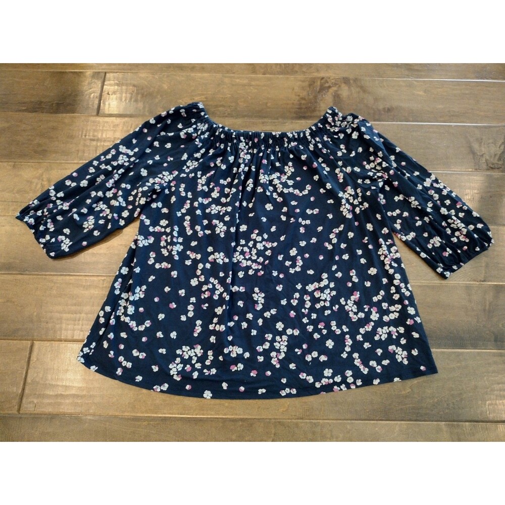 J. JILL Women's Wearever navy blue floral 3/4 sleeve shirt top - L